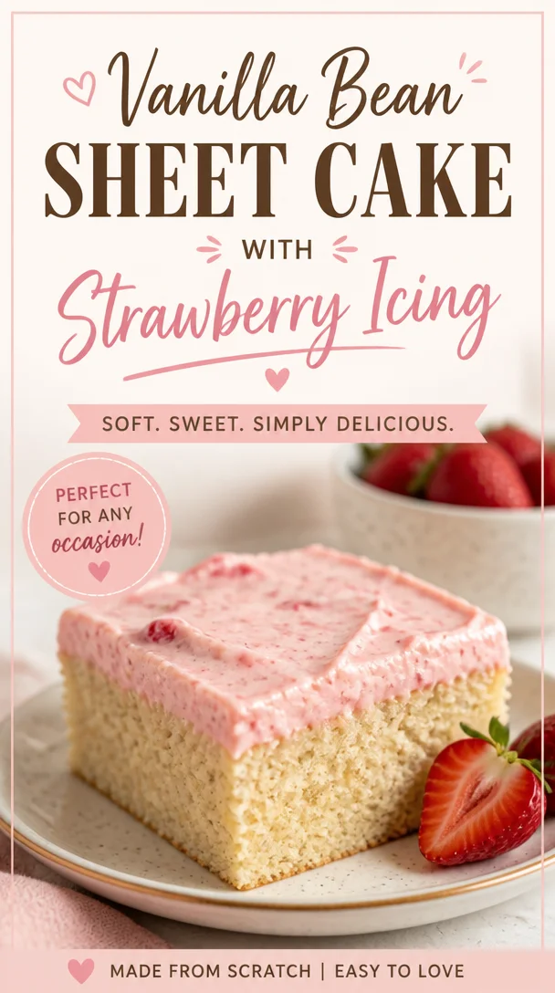 Vanilla Bean Sheet Cake with Strawberry Icing