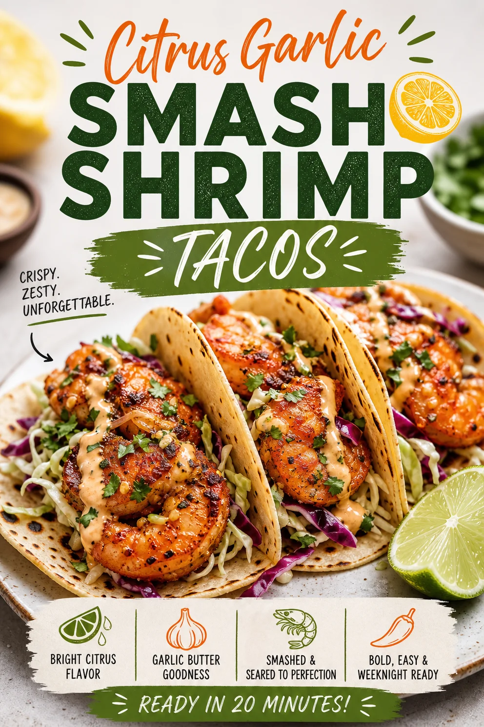 Citrus Garlic Smash Shrimp Tacos shrimp tacos Citrus Garlic Smash Shrimp Tacos