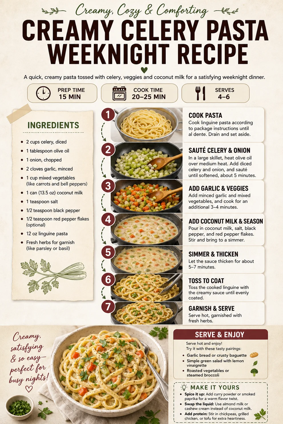 Creamy Celery Pasta Weeknight Recipe celery pasta Creamy Celery Pasta Weeknight Recipe