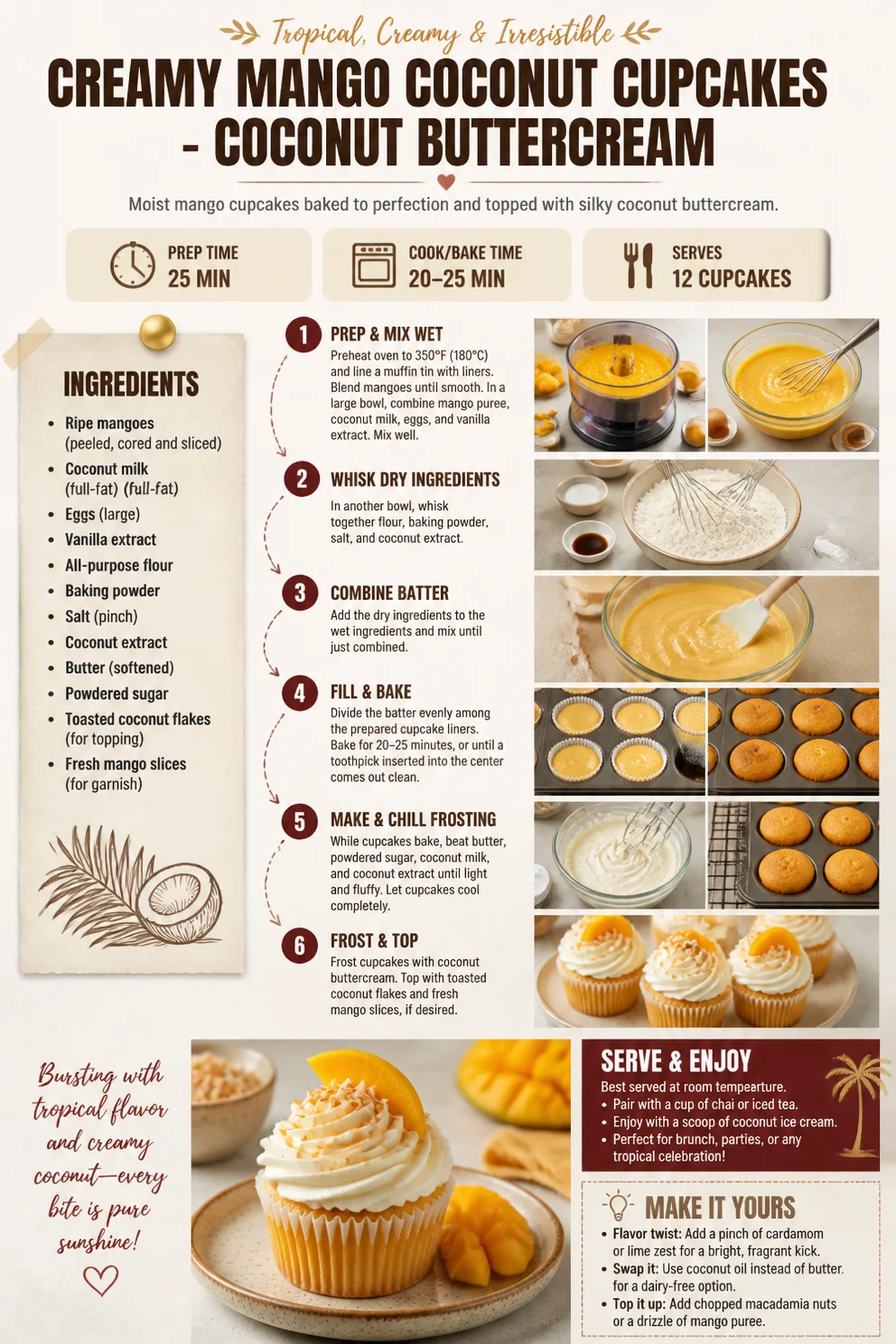 Creamy Mango Coconut Cupcakes - Coconut Buttercream mango coconut cupcakes Creamy Mango Coconut Cupcakes - Coconut Buttercream