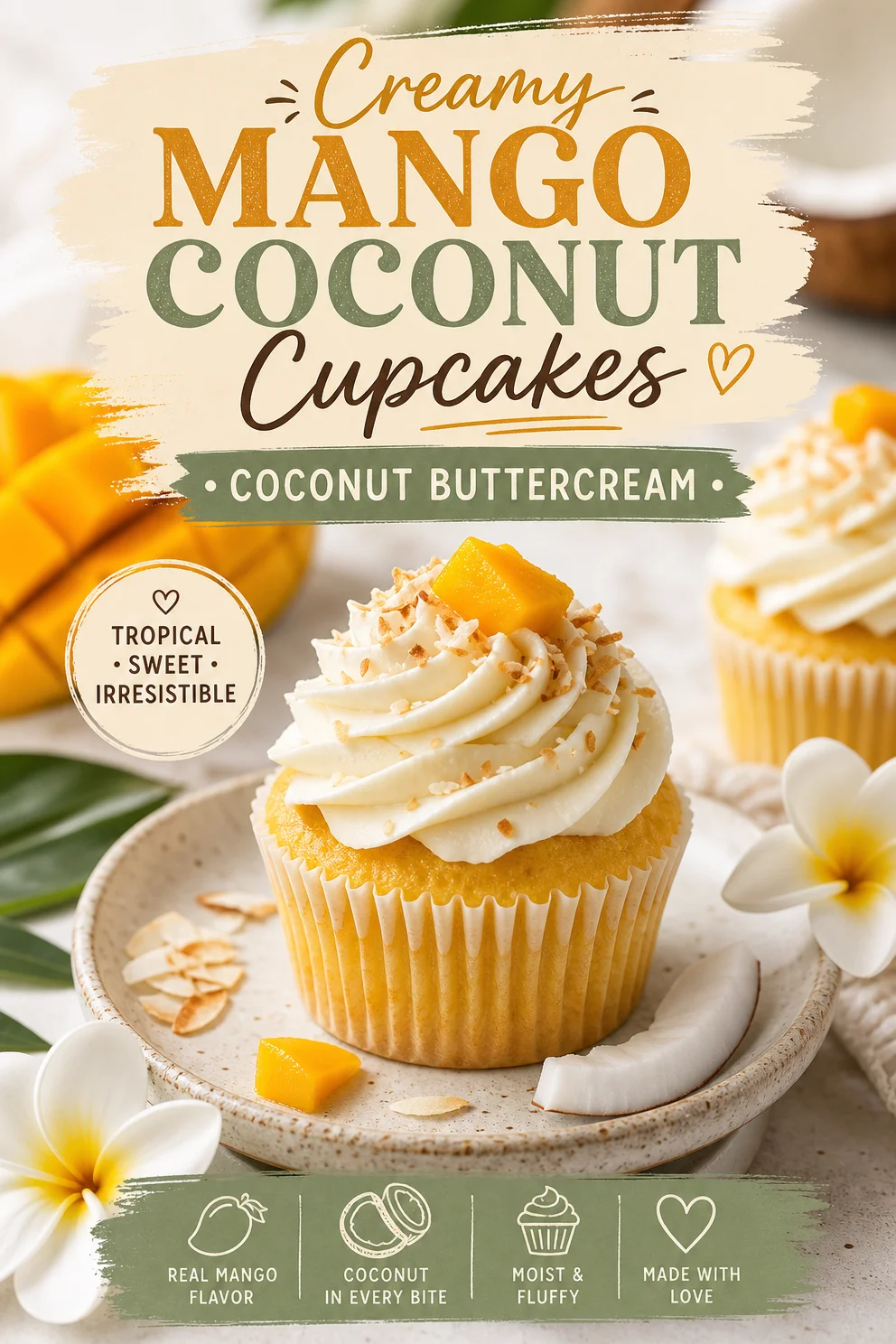 Creamy Mango Coconut Cupcakes - Coconut Buttercream mango coconut cupcakes Creamy Mango Coconut Cupcakes - Coconut Buttercream
