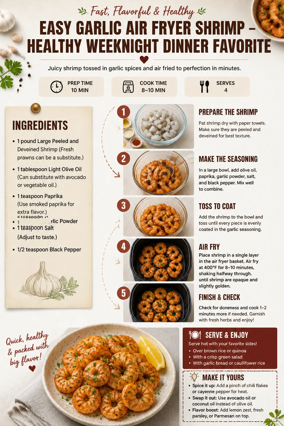 Easy Garlic Air Fryer Shrimp – Quick Comfort Food Delights Garlic Air Fryer Shrimp Easy Garlic Air Fryer Shrimp – Healthy Weeknight Dinner Favorite
