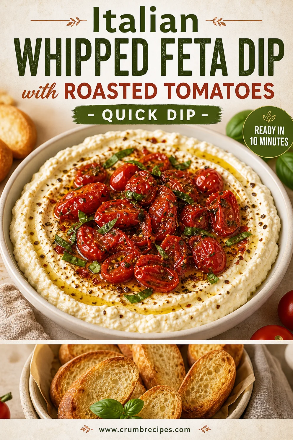 Italian Whipped Feta Dip with Roasted Tomatoes - Quick Dip