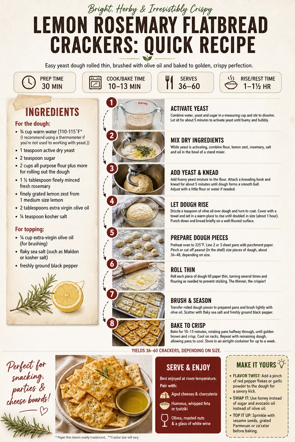 Lemon Rosemary Flatbread Crackers: Quick Recipe