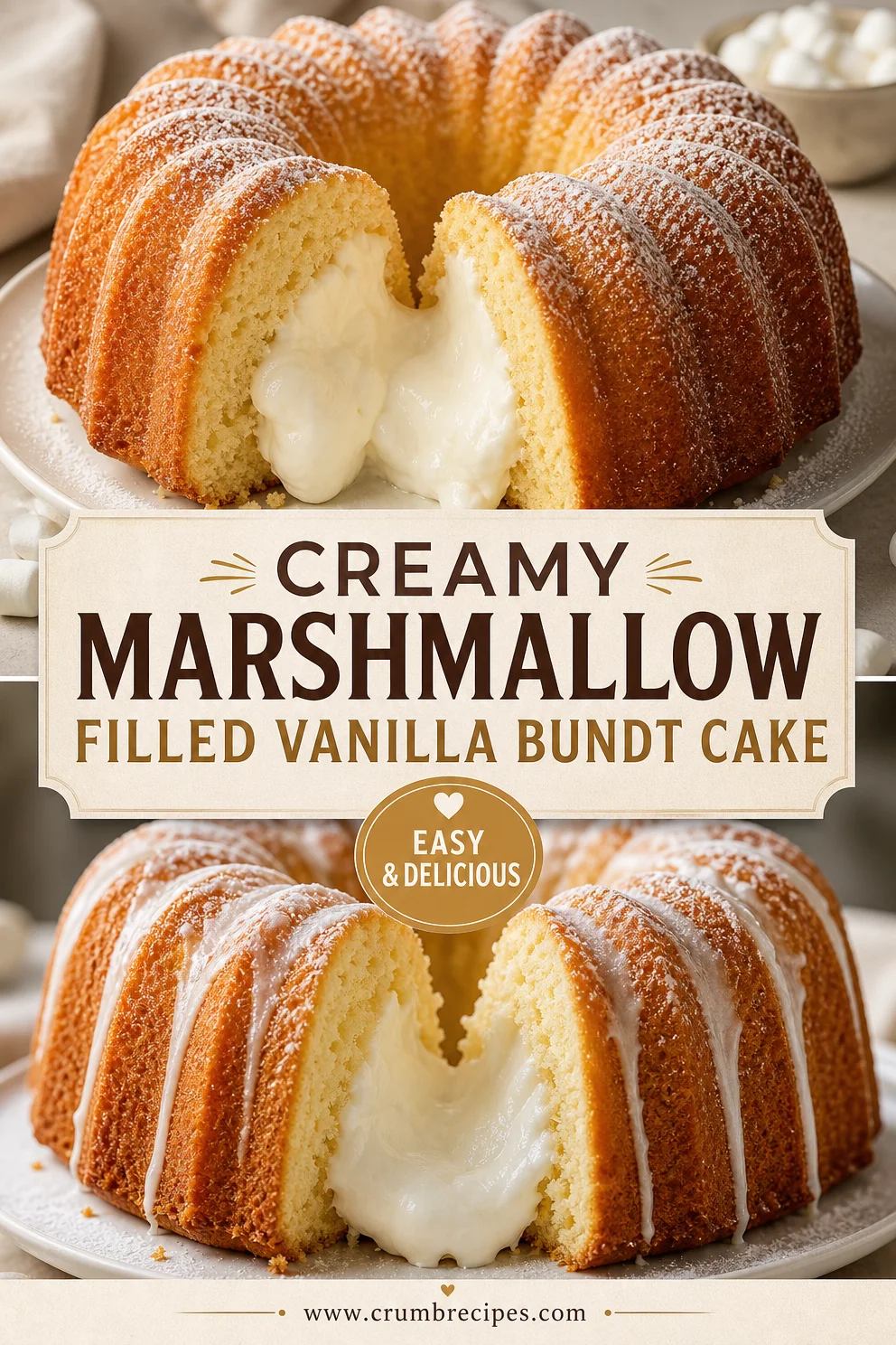 Marshmallow Creme Filled Vanilla Bundt Cake Recipe