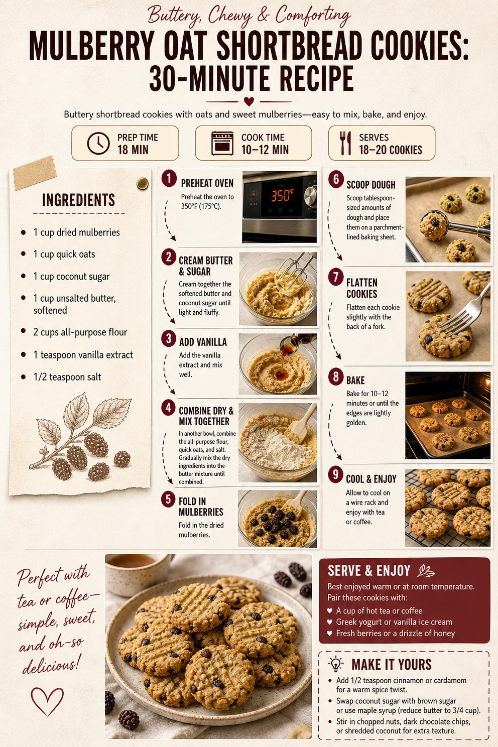 Mulberry Oat Shortbread Cookies: 30-Minute Recipe