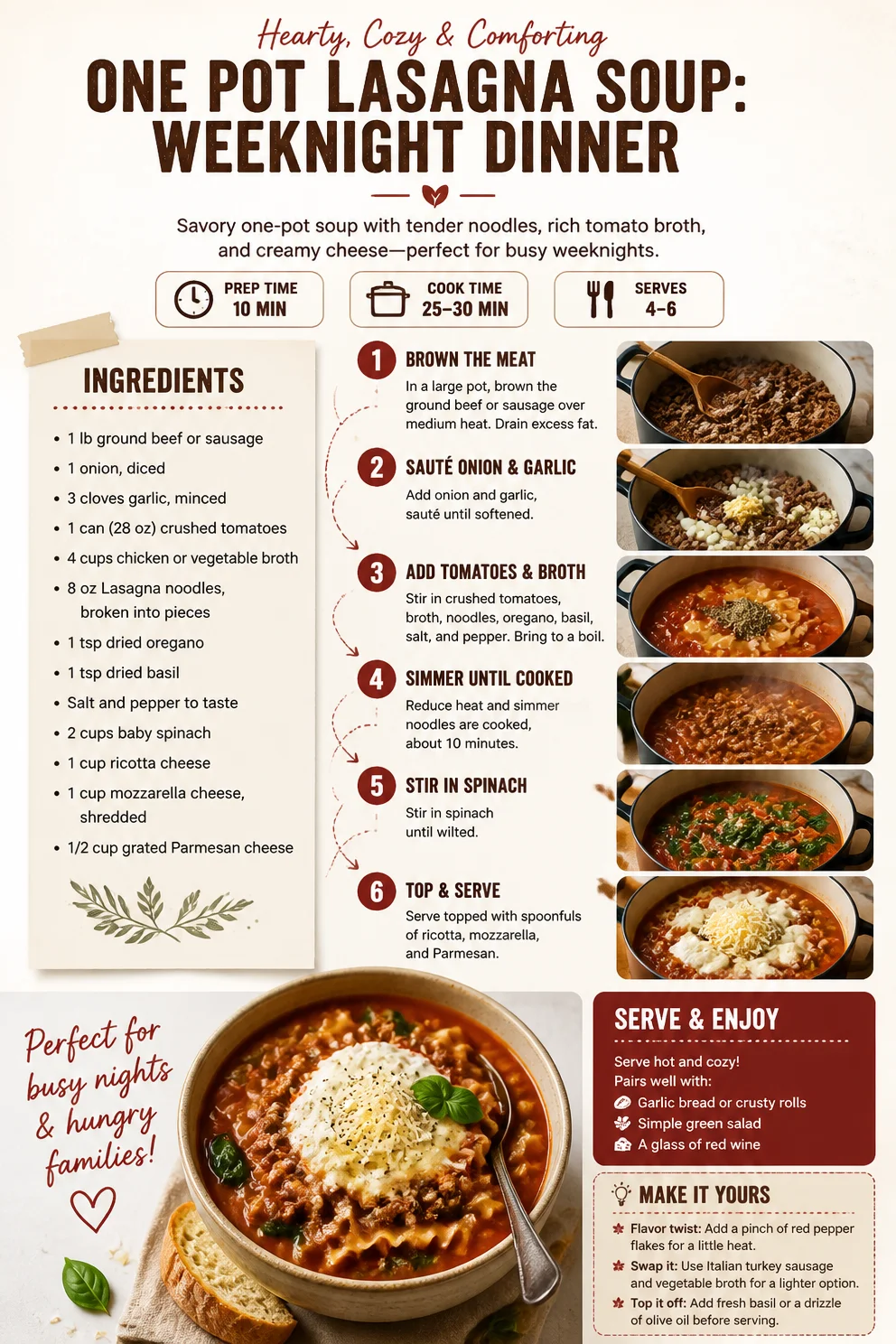 One Pot Lasagna Soup: Weeknight Dinner