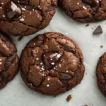 Delicious salted brownie cookies on a rustic wooden table.