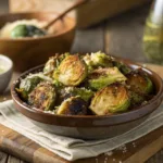 Crispy Air Fryer Parmesan Brussel Sprouts garnished and ready to serve