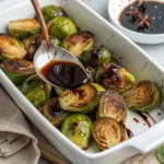 Roasted Balsamic Brussels Sprouts garnished and served as a side dish