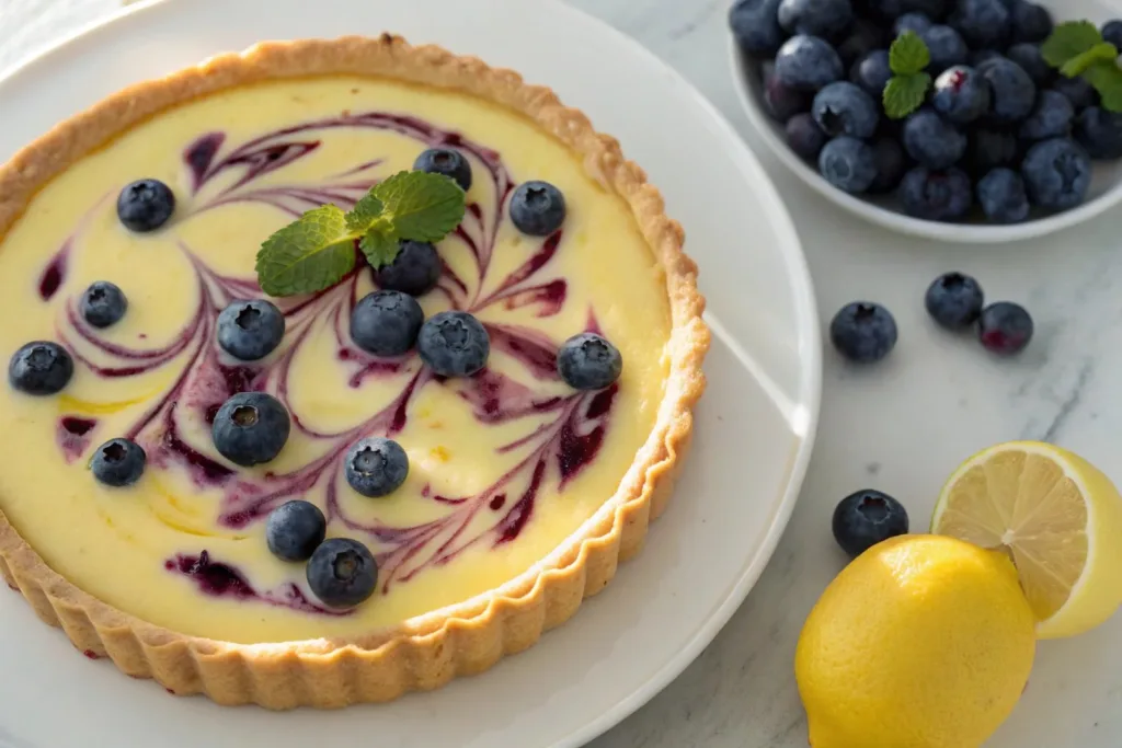 Creamy Lemon Tart with Blueberry Sauce lemon tart Creamy Lemon Tart with Blueberry Sauce