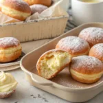 Delicious Bavarian Cream Donuts with creamy filling and powdered sugar on top