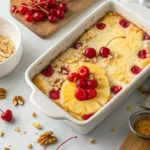 Cherry Pineapple Cheesecake Dump Cake served in a dessert dish