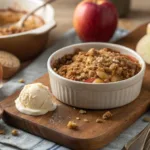 Delicious easy apple crisp with a crispy oat topping served in a bowl