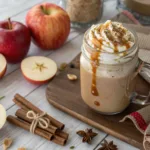 Starbucks Apple Crisp Macchiato topped with apple slices and cinnamon.